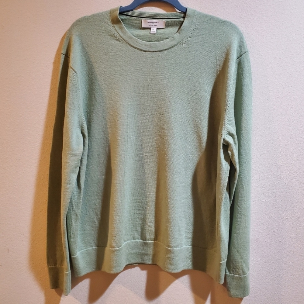 Banana Republic Sage Green Crewneck Merino Wool Sweater